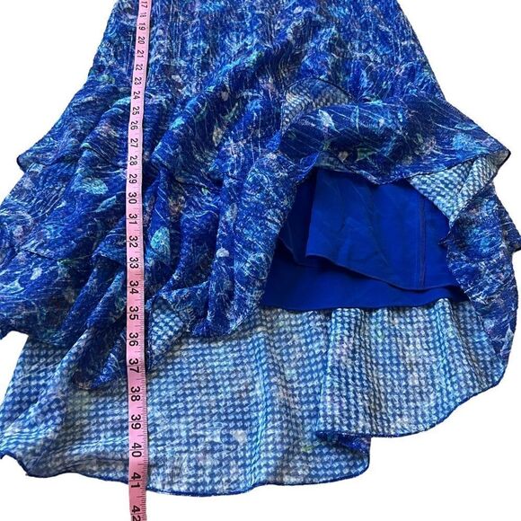 T Tahari Blue Floral Ruffled Cold Shoulder Dress NWT - Picture 12 of 16